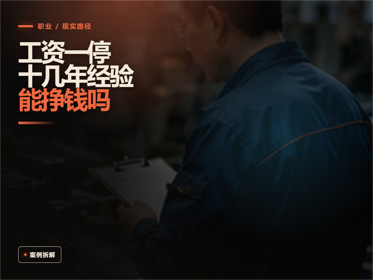 制造业主管手持检查表，封面文字为工资一停十几年经验能挣钱吗